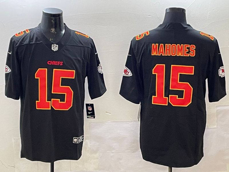 Men Kansas City Chiefs #15 Mahomes Black 2025 Nike Vapor Limited NFL Jersey style 209